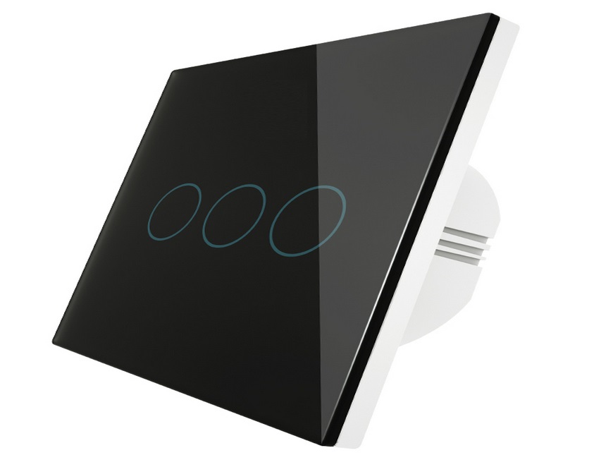 مفتاح حائط ذكي يعمل بالواي فاي مع خاصية اللمس، مفتاح ثلاثي (3 جانج)، قدرة 10 أمبير، لون أسود، ماركة MOES.