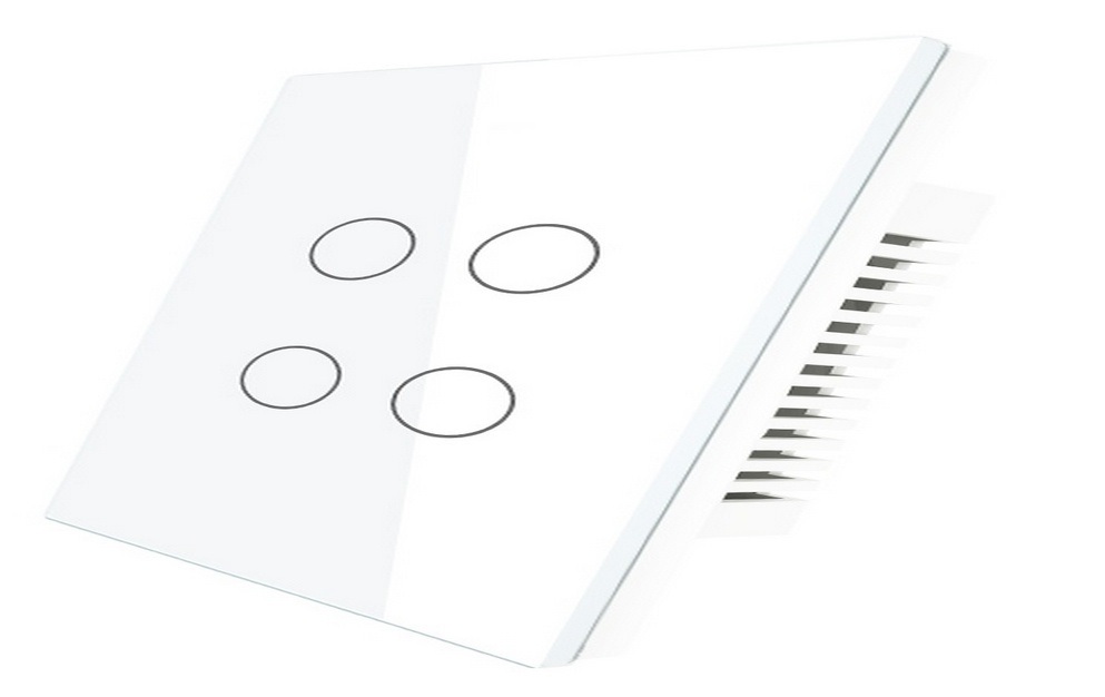 مفتاح حائط ذكي يعمل بالواي فاي مع خاصية اللمس، مفتاح رباعي (4 جانج)، قدرة 10 أمبير، لون أبيض، ماركة MOES.