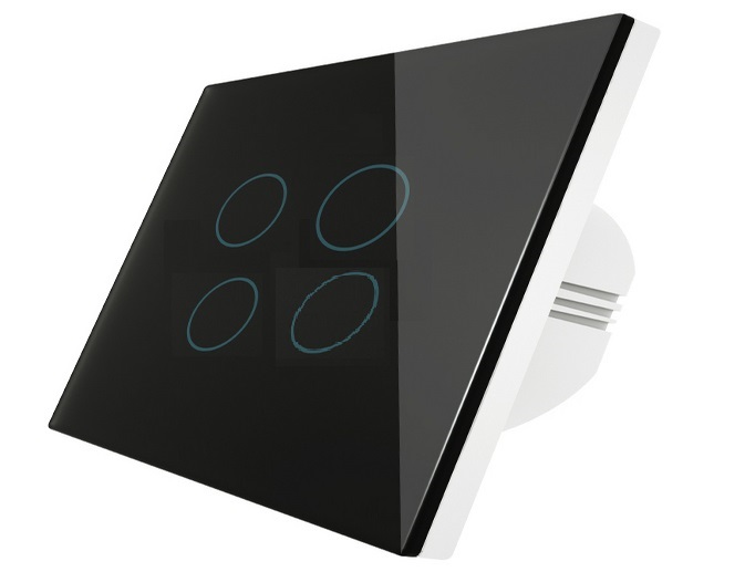 مفتاح حائط ذكي يعمل بالواي فاي مع خاصية اللمس، مفتاح رباعي (4 جانج)، قدرة 10 أمبير، لون أسود، ماركة MOES.