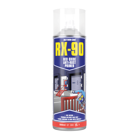 ACTION CAN® RX-90_500ML Red anti-rust primer spray is a fast-drying protective coating for all metal surfaces