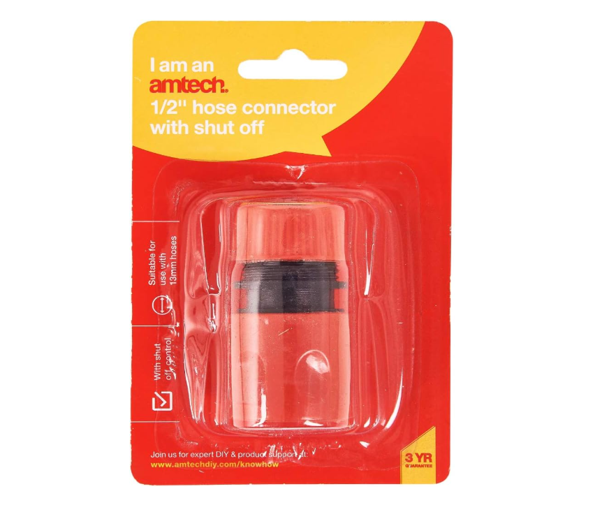 Amtech Hose Connector With Shut-Off, 1/2-Inch