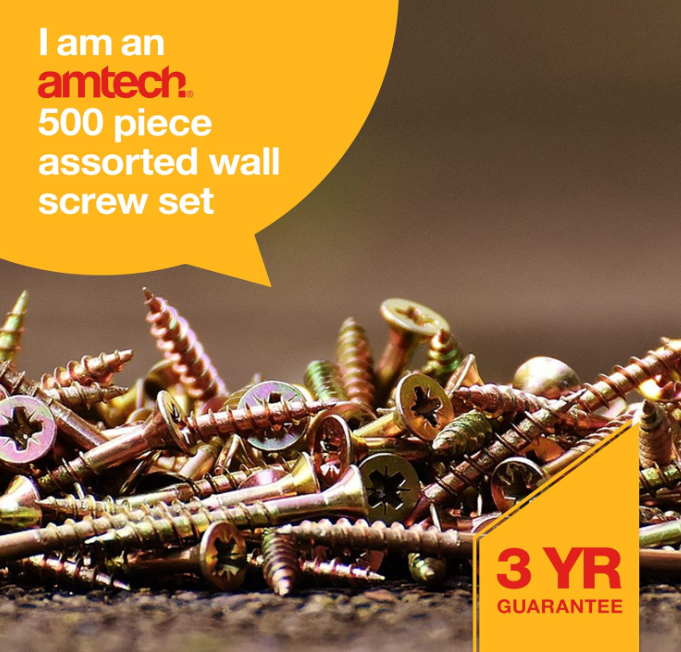 Amtech POZI Wood Screws Set, 500pcs, Assorted Lengths & Sizes