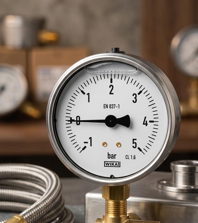 WIKA Pressure Gauge 113.53.080 -1/+5 Bar 1/4 NPT Lower Mount