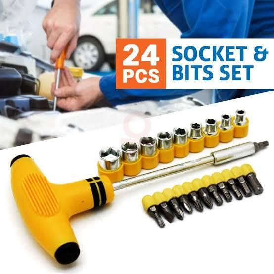 24-Piece T-Shape Screwdriver Set – Versatile Hand Tools With Ratchet Pawl, Socket Spanner, And Batch Heads For Efficient Use