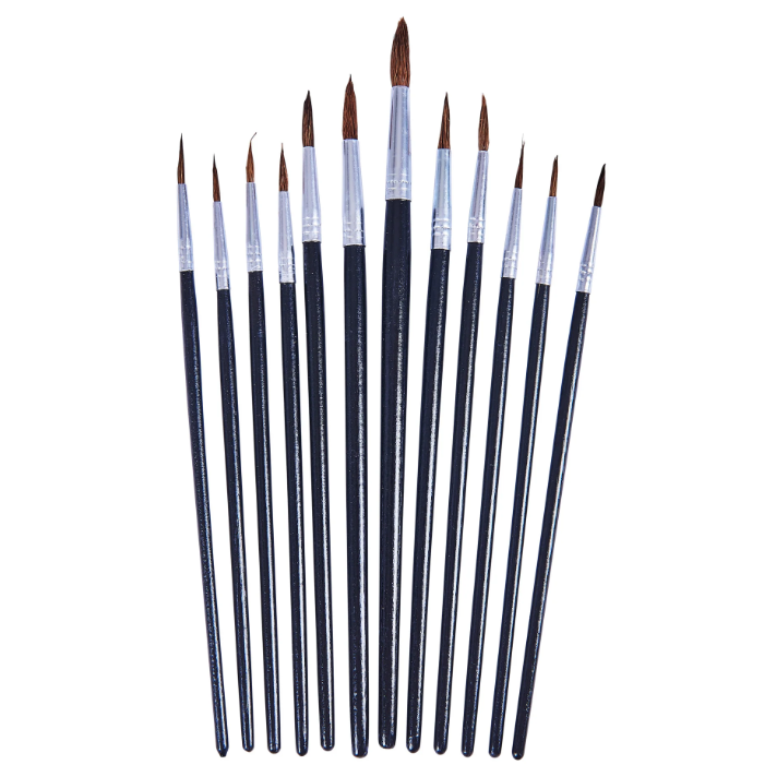 12 Piece Fine Pointed Tip Art Brush Set AMTECH
