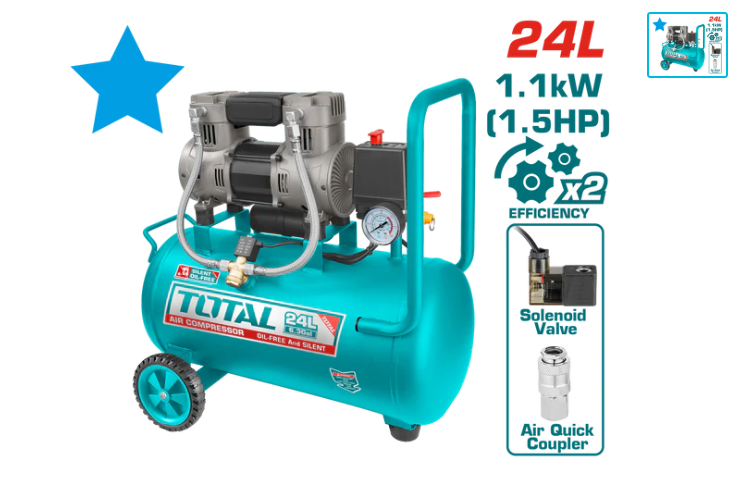 Total Tools Silent Air Compressor 24L 1.5HP