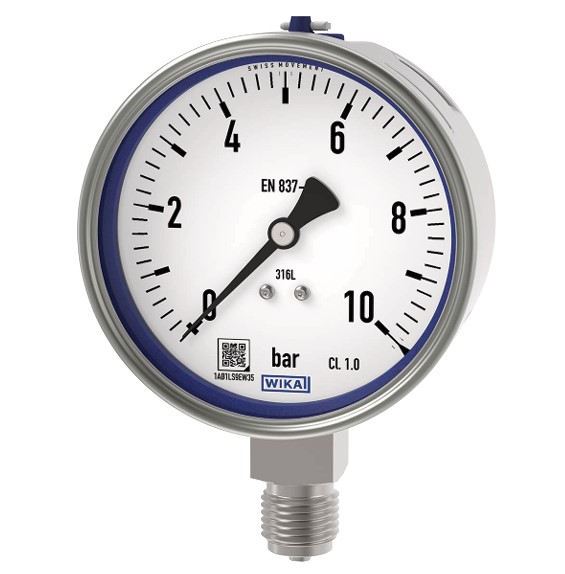 WIKA Bourdon Tube PG SS Series Model: 233.50.100, 0 : 10 Bar 1/2 NPT Lower Mount