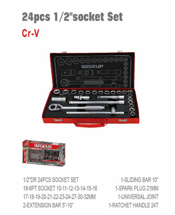 WISEUP 1/2" Socket Set – 24 Pieces (CR-V)