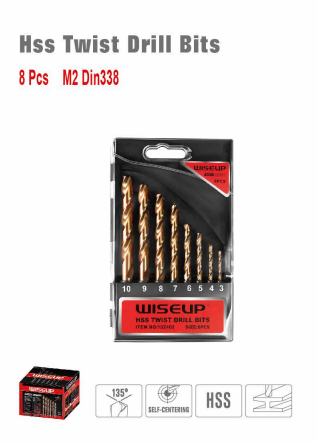 WISEUP HSS Twist Drill Bit Set 8 Pcs