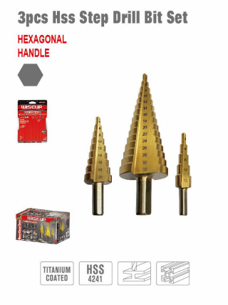 WISEUP 3pcs HSS Step Drill Bit Set