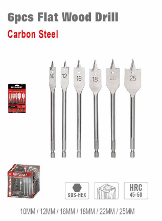 6pcs Flat Wood Drill Bit Set WISEUP