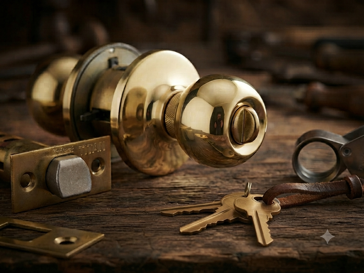 740CA 3 SMT RCAL RCS Brass Circa Entry Knob With Emergency Key - Polished Brass Gold