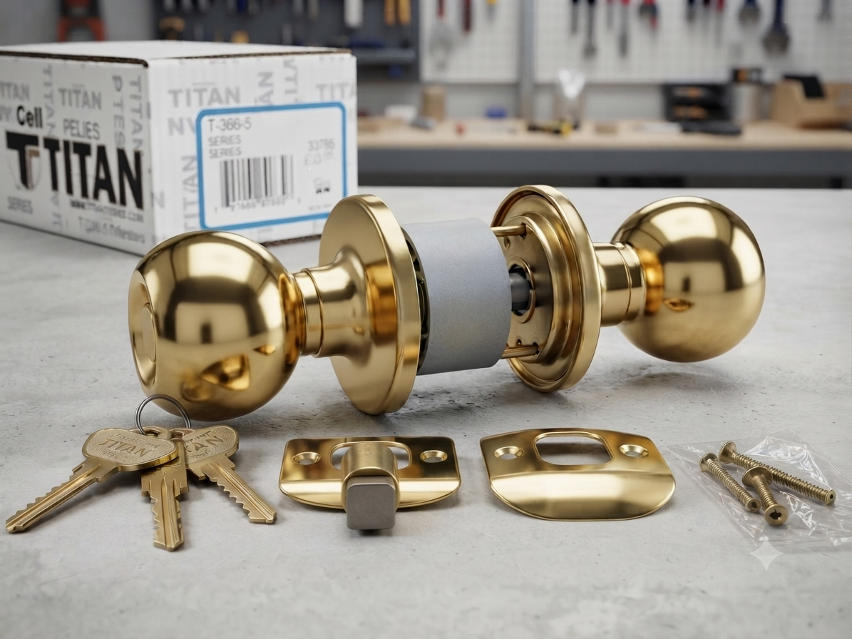 740CA 3 SMT RCAL RCS Brass Circa Entry Knob With Emergency Key - Polished Brass Gold