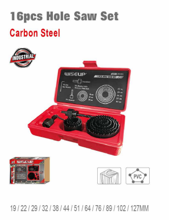 16pcs Hole Saw Set Carbon Steel WISEUP