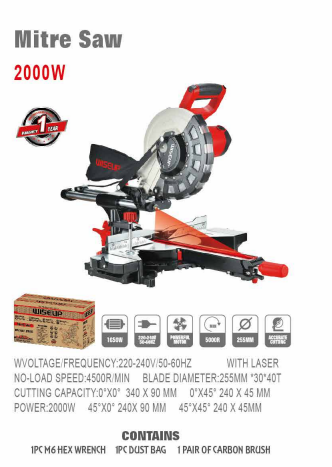 WISEUP Sliding Compound Mitre Saw 10 Inch 1600W