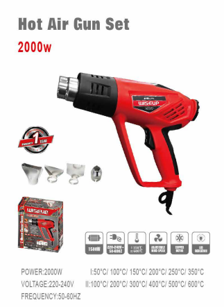 WISEUP Heavy Duty Heat Gun 2000W + 4 Accessories