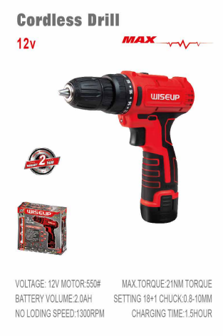WISEUP Cordless Drill 12V 10 Mm Automatic