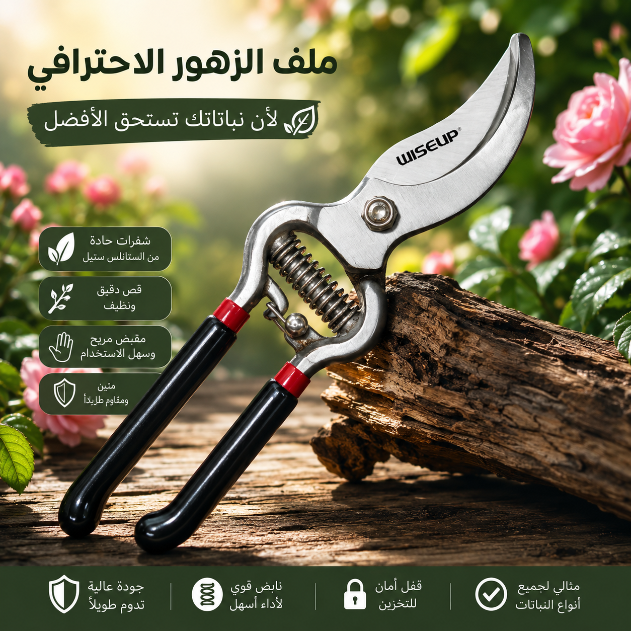 مقص تقليم زهور ونباتات شفرات من الفولاذ غير قابله للصداء بيد معزوله مانع للانزلاق هيفي ديوتي-8 بوصه - 200 مم