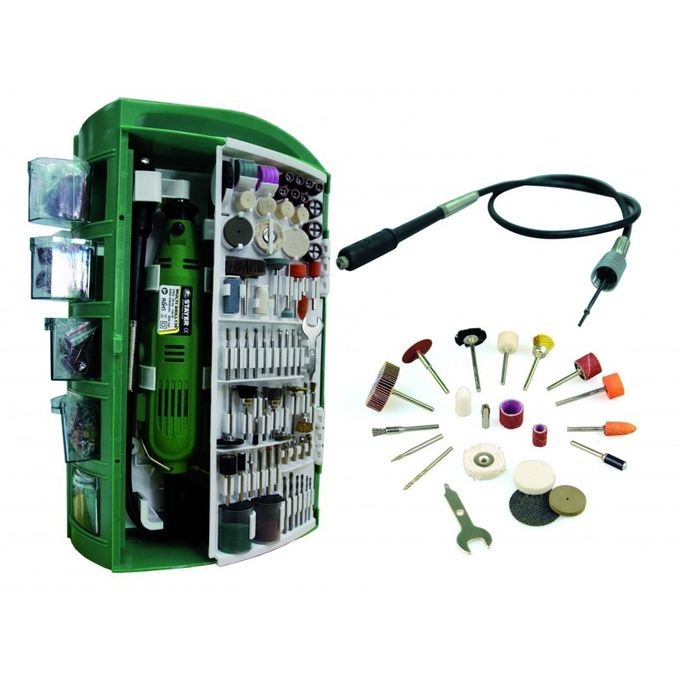 Multi-purpose drill, 130W, multiple speeds + flexible + 200 accessory pieces
