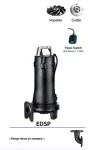 Submersible Sewage Pump Semi-open Vortex impeller& Grinding System ESDP
