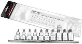 TopTul 1/2" DR. Ribe Bit Socket Rail Set Of 10Pcs
