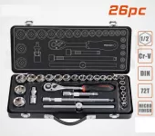 Sand Blasting And Satin Finish Socket Set - 1/2" - 26 Pcs