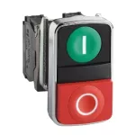 Double-headed Push Button, Metal, Ø22, 1 Green Flush Marked I + 1 Red Projecting Marked O, 1 NO + 1 ...