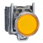 Illuminated Push Button, Metal, Flush, Orange, Ø22, Spring Return, <= 250 V, 1 NO + 1 NC