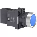 Complete Illuminated Push Button, Easy Harmony XA2, Plastic, Flush, Blue, 22mm, Spring Return, 24V A...
