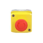 Control Station, Plastic, Yellow Lid, 1 Red Mushroom Push Button Ø40, Turn To Release, 1 NC