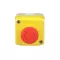 محطة تحكم، بلاستيكية، غطاء أصفر، زر ضغط (بوش بوتن) برأس مشروم أحمر بقطر Ø40، آلية اللف للتحرير، نقطة تلامس في وضع الغلق