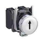 Push Button, Metal, Flush, White, Ø22, Spring Return, Marked UP ARROW, 1 NO