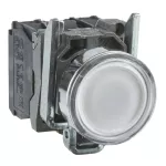 Illuminated Push Button, Metal, Flush, White, Ø22, Spring Return, 24 V AC/DC, 1 NO + 1 NC
