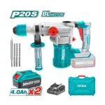 شاكوش 20 فولت بدون شربون 28 مم 2 بطاريه 4 امبير + شاحن + طقم بنط+ شنطه بلاستيك توتال