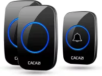 Wireless Doorbell CACAZI ( Color Black 1 Push Button + 2 Plug in Receivers, 300meter 60 Doorbell chi...