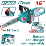 Total Brushless Chain Saw 40V (by2x20v) 16" Without Battery And Charger