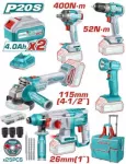 TOTAL 5 Pcs Cordless Industrial Combo Kit 20V / 4Ah