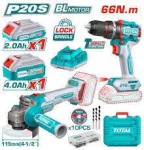 Total Cordless Combo Kit 20v Impact Drill 66Nm + Angle Grinder 115mm With 1 Battery 4Ah, 1 Battery 2...
