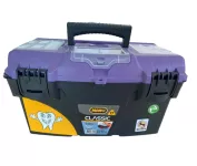 Plastic Tool Box With Upper Compartments And Movable Internal Drawers, Purple Color, 17 Inches, Size...