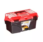 Plastic Tool Box With Top Compartments And Removable Inner Drawers, 17 Inches, Red Color, Dimensions...