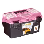 Plastic Tool Box With Top Compartments And Removable Inner Drawers, 17 Inches, Pink Color, Dimension...