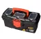 Black Plastic Tool Box With Top Compartments, 13-inch Size (320×165×135 Mm), Mano Brand, Made In Turkey.