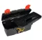 Black Plastic Tool Box With Top Compartments, 16-inch Size (410×206×192 Mm), Mano Brand, Made In Turkey.