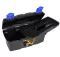 Black Plastic Tool Box With Top Compartments, 16-inch Size (410×206×192 Mm), Mano Brand, Made In Turkey.