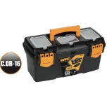 Black Plastic Tool Box With Top Compartments, 16-inch Size (410×206×192 Mm), Mano Brand, Made In Tur...