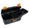 Black Plastic Tool Box With Top Compartments, 16-inch Size (410×206×192 Mm), Mano Brand, Made In Turkey.
