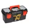 Black Plastic Tool Box With Top Compartments, 16-inch Size (410×206×192 Mm), Mano Brand, Made In Turkey.