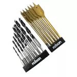 14pc Hex Shank Wood Drill Set 48526: 6 Flat Bits 10mm-25mm & 8 Carbon Steel Drill Bits 3mm-10mm