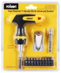 Ratchet T-Handle Screwdriver, Screwdriver Bits & Universal Socket, 14 Piece