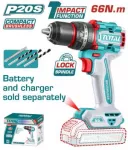 TOTAL Compact Brushless Cordless Impact Drill 20V/66Nm Without Battery And Charger (TIDLI206681)